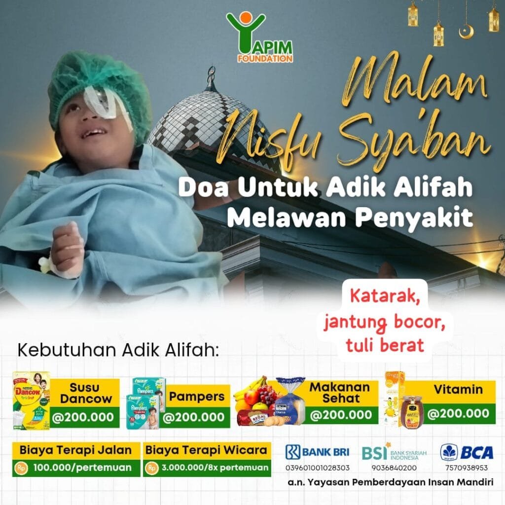 Bantu Cukupi Pengobatan Adik Alifah
{donasi}